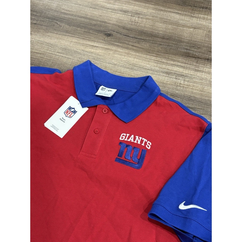 Nike‎ NFL Mens New York Giants Polo Shirt Red Blue Colorblock 024D-073K-8I-NDM L